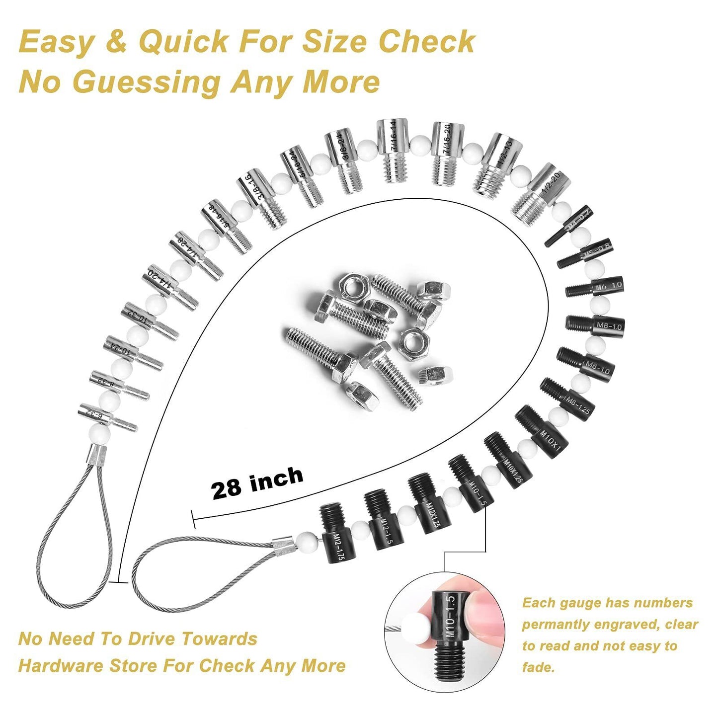 Screw Bolt Nut Thread Measure Gauge Size Checker (Inch Standard & Metric)