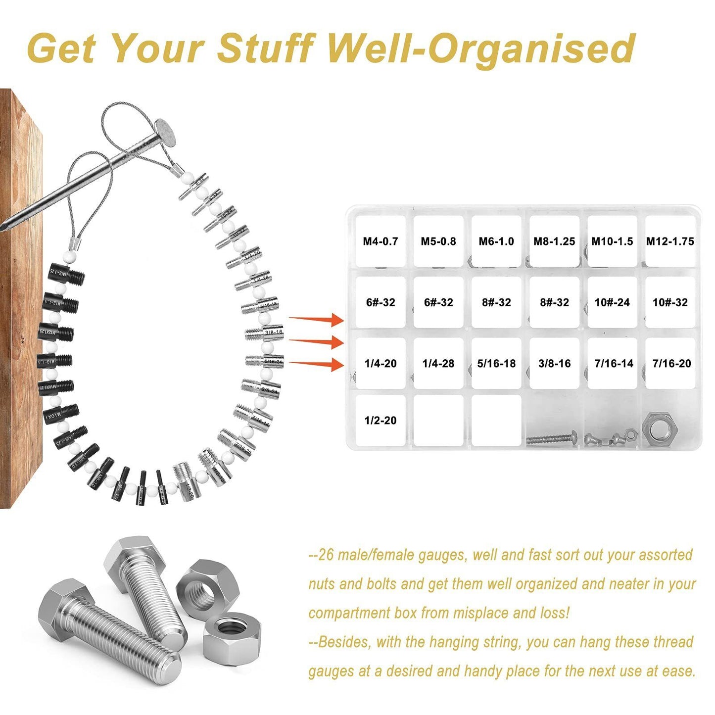 Screw Bolt Nut Thread Measure Gauge Size Checker (Inch Standard & Metric)